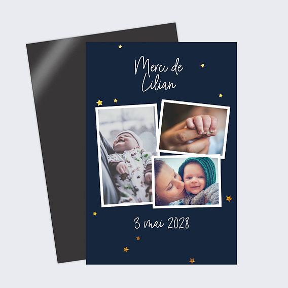 Carte remerciement baptême Etoiles marines