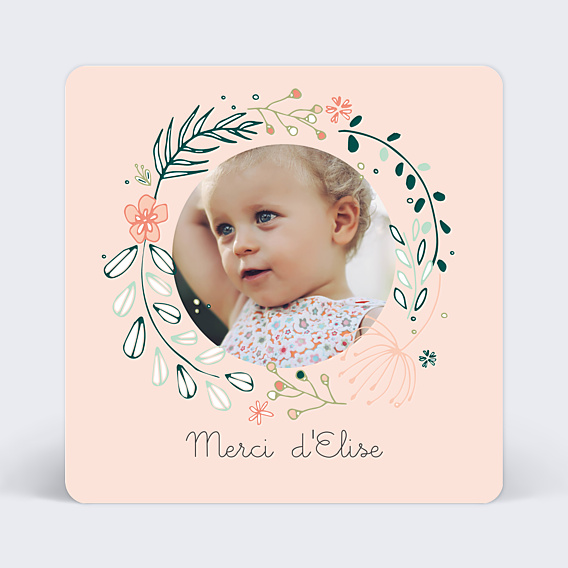 Remerciements Baptême Couronne de fleurs rose
