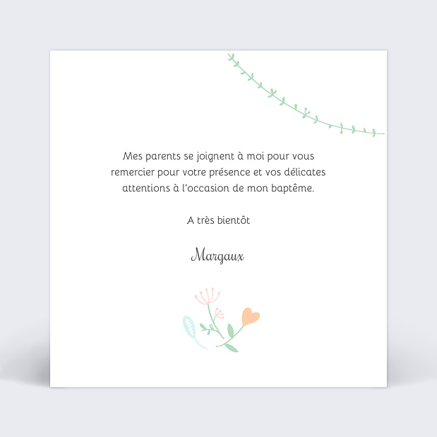 Carte de remerciement baptême fleurs des champs Verso