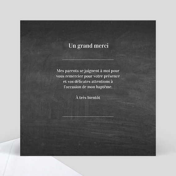 Carte remerciement baptême Joli photomaton Verso
