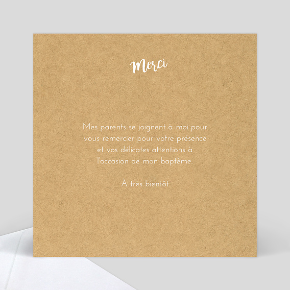 Carte remerciement baptême Craie Verso