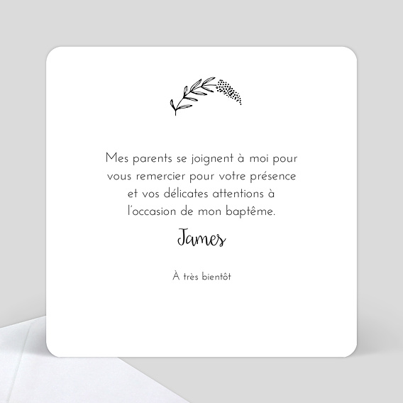 Carte remerciement baptême Couronne végétale Verso