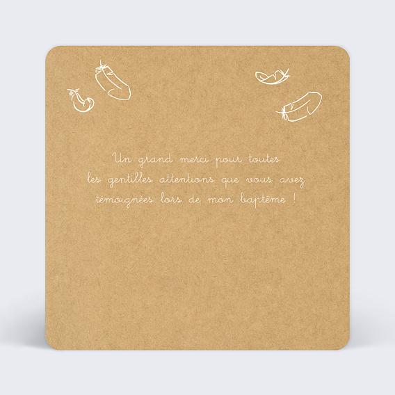 Carte remerciement baptême Plumes légères Verso