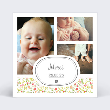 Carte remerciement baptme Multi liberty