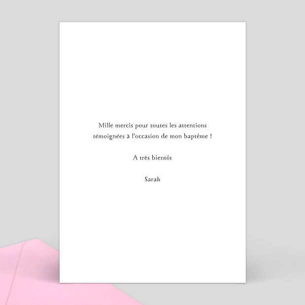 Carte de remerciement baptême scrapbooking Verso