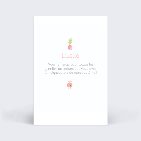 Carte remerciement baptême Fruits gourmands Verso