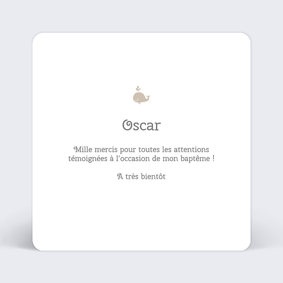 Carte remerciement baptême Rêve de baleine Verso