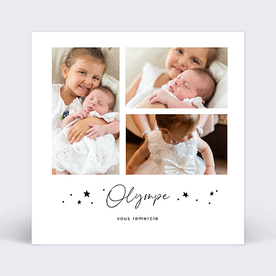 Carte remerciement baptême Multi jolies étoiles
