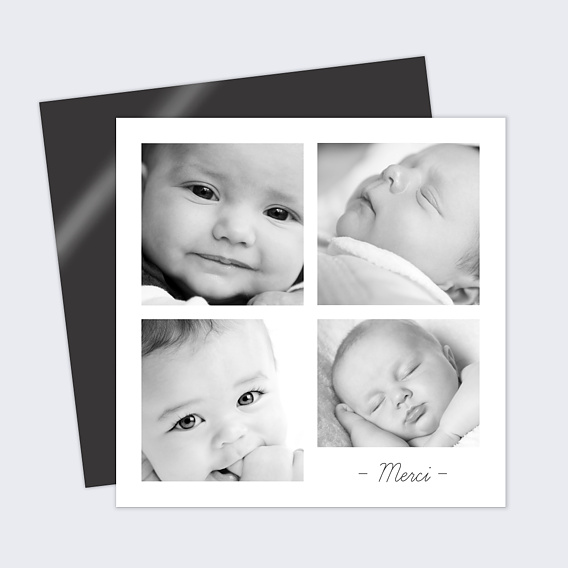 Carte remerciement baptême Multiphotos Noir et Blanc