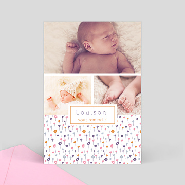 Carte remerciement baptme Multi fleurs du matin