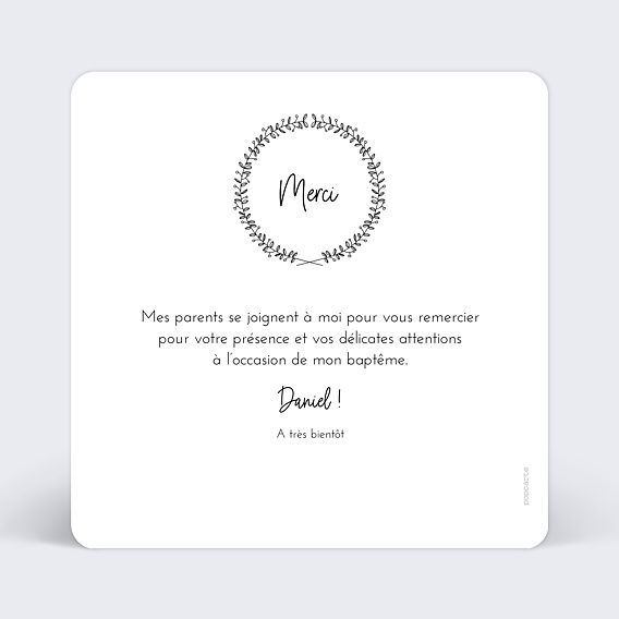 Carte remerciement baptême Petite couronne Verso