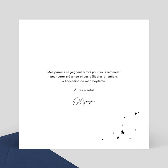 Carte remerciement baptême Jolies étoiles Verso