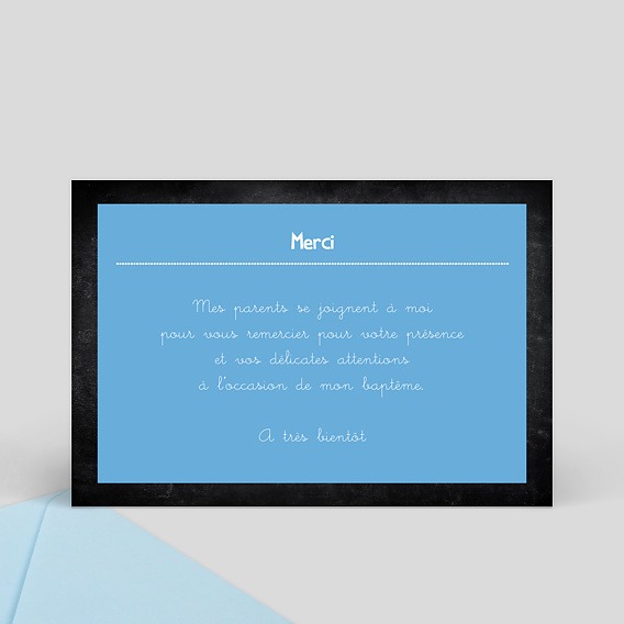 Carte remerciement baptême Tableau Ardoise Verso
