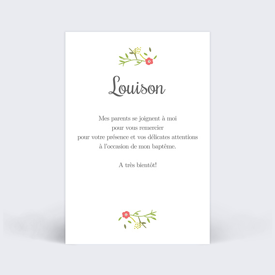 Carte remerciement baptême Mi-liberty Verso