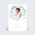 Carte remerciement baptême Couronne de fleurs blanc