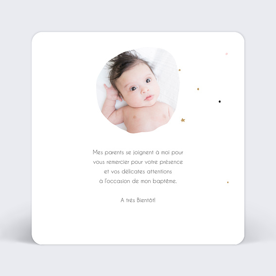 Carte remerciement baptême Princesse balançoire Verso