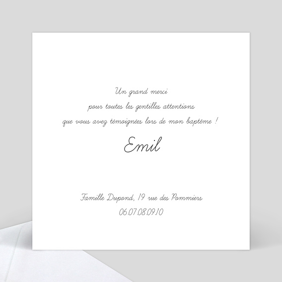 Carte remerciement baptême Multiphotos Noir et Blanc Verso