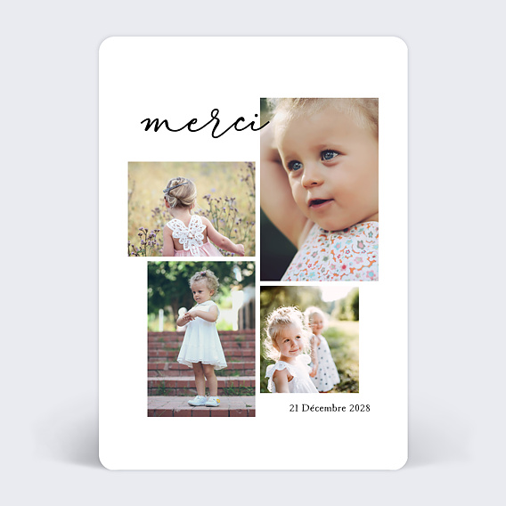 Carte remerciement baptême Scrapbooking Recto