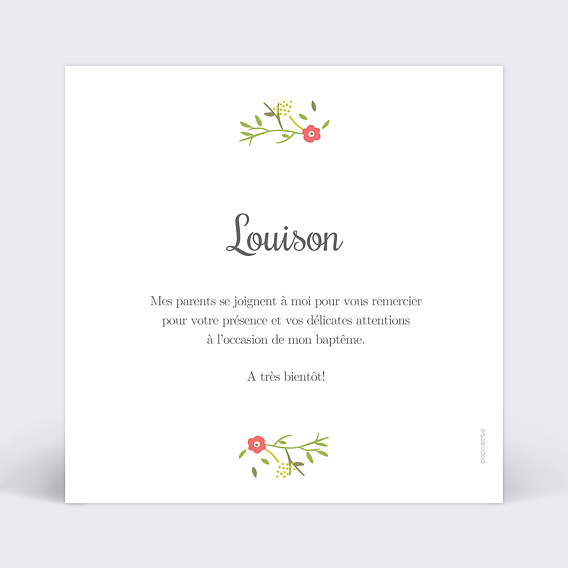 Carte remerciement baptême Multi liberty Verso