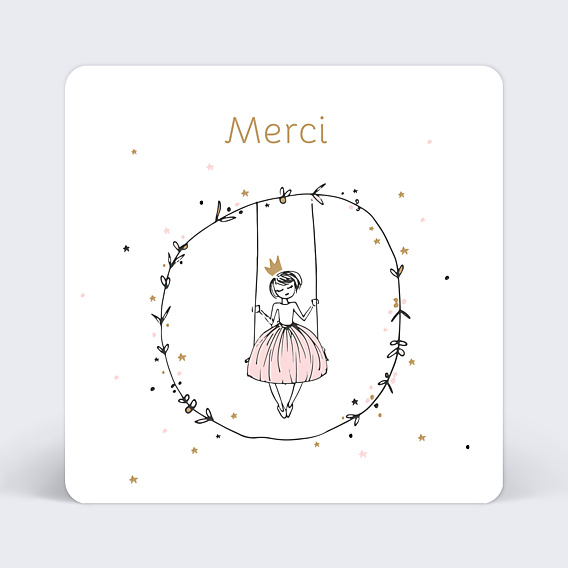 Carte remerciement baptême Princesse balançoire
