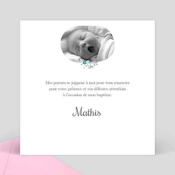 Carte remerciement baptême Liberty Verso