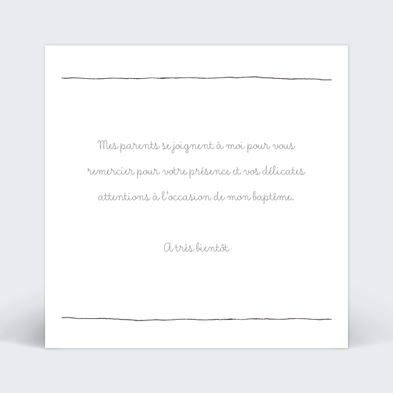 Carte remerciement baptême Cadre trait de crayon Verso