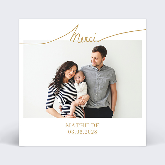 Carte remerciement baptême Lettres manuscrites Recto