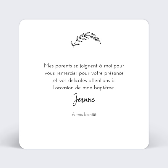 Remerciements Baptême Couronne végétale