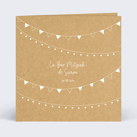 Faire-part bar mitzvah Fanions Bucoliques Kraft