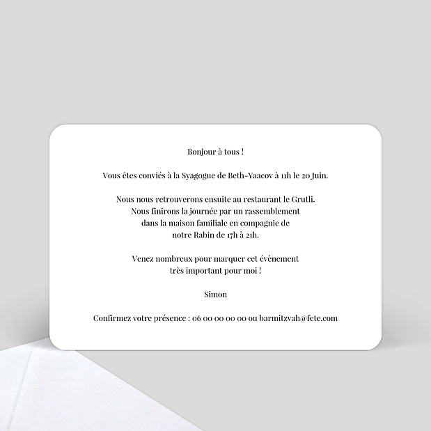 Invitation Bar Mitzvah Tirets Verso