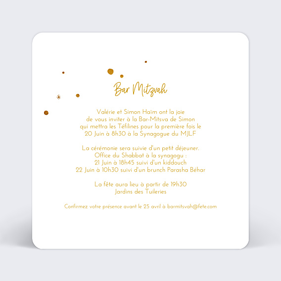 Faire-part bar mitzvah Golden Dots