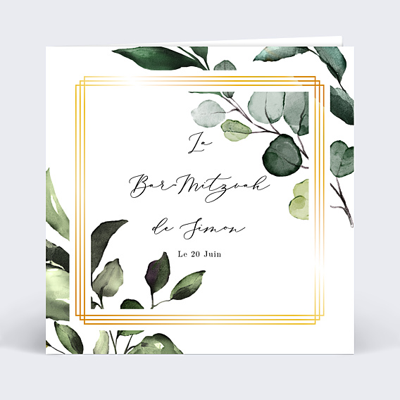 Faire-part bar mitzvah Dorure Eucalyptus