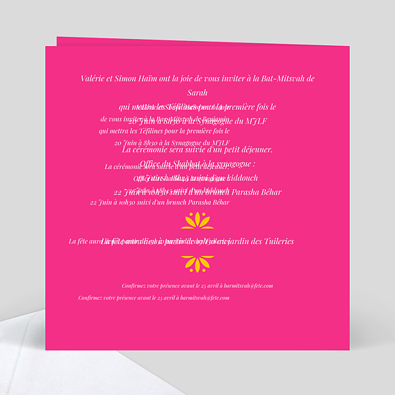 Faire-part bar mitzvah Découpe Mille et Une Nuits Verso