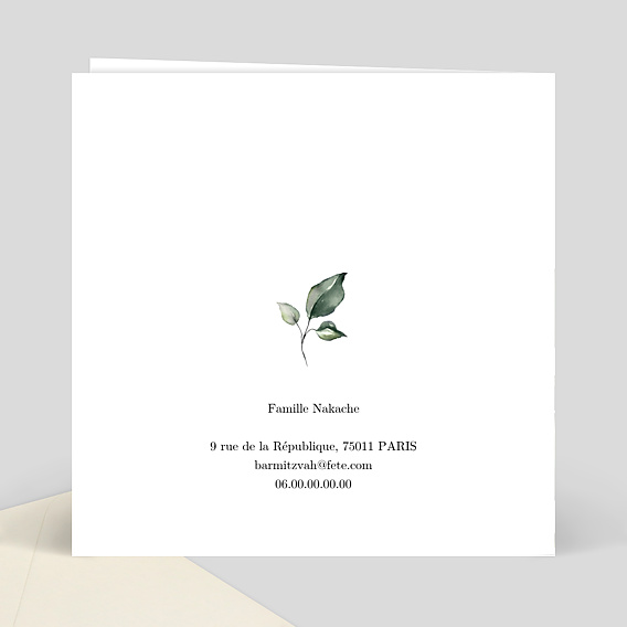 Faire-part bar mitzvah Dorure Eucalyptus Verso