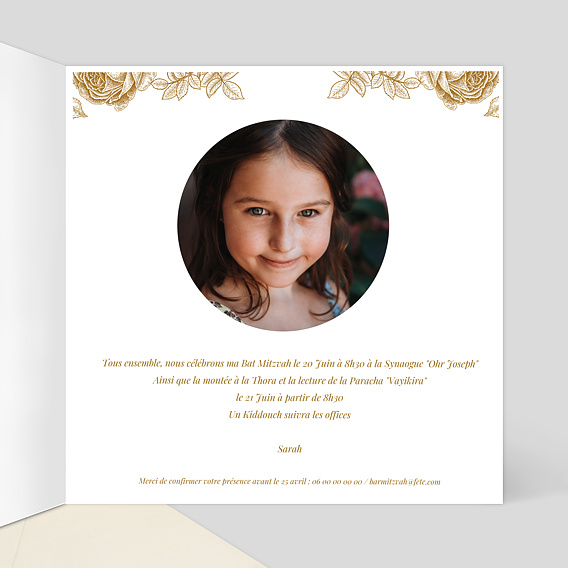 Faire-part bar mitzvah Découpe Baroque Intérieur Droit