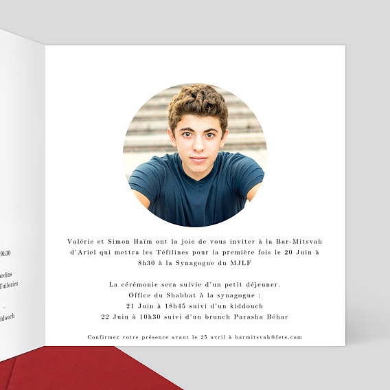 Faire-part bar mitzvah Découpe Couronnée Intérieur Droit