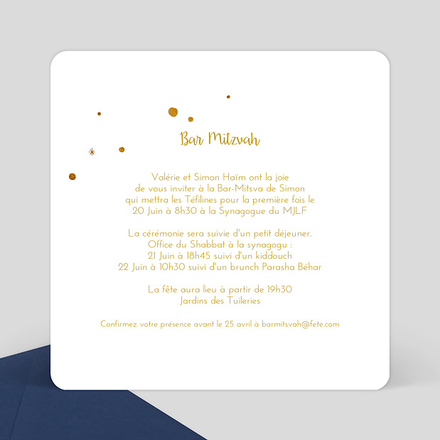 Invitation Bar Mitzvah Golden dots Verso
