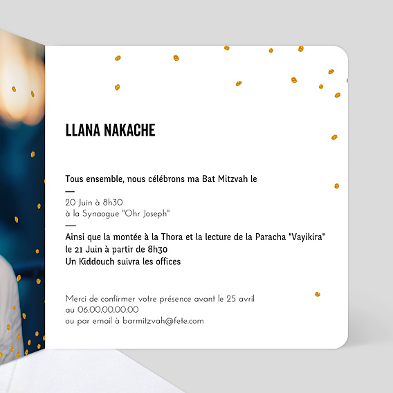 Faire-part bar mitzvah Poussière d'Étoiles Intérieur Droit