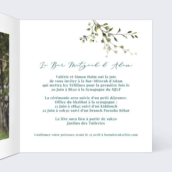 Faire-part bar mitzvah Herbarium