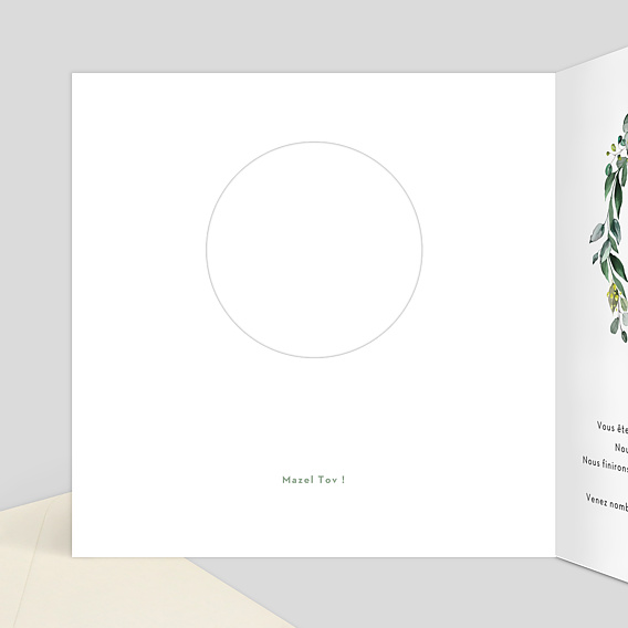Faire-part bar mitzvah Découpe Eucalyptus Intérieur Gauche