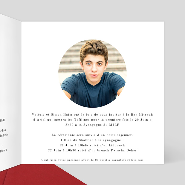 Invitation Bar Mitzvah Découpe Couronnée Intérieur Droit