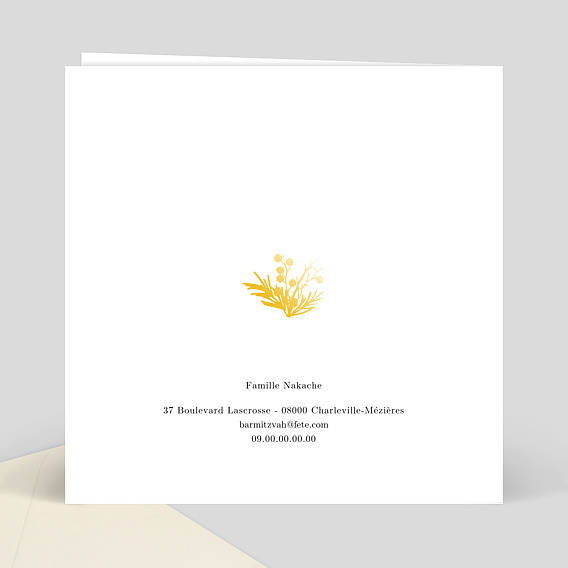 Faire-part bar mitzvah Dorure Couronnée Verso