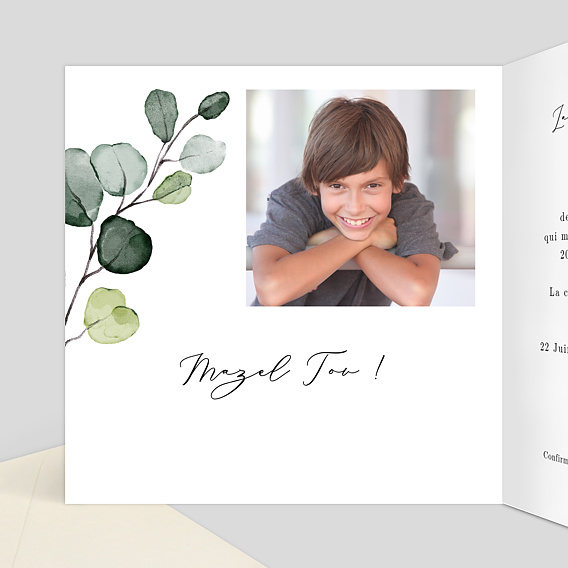 Faire-part bar mitzvah Dorure Eucalyptus Intérieur Gauche