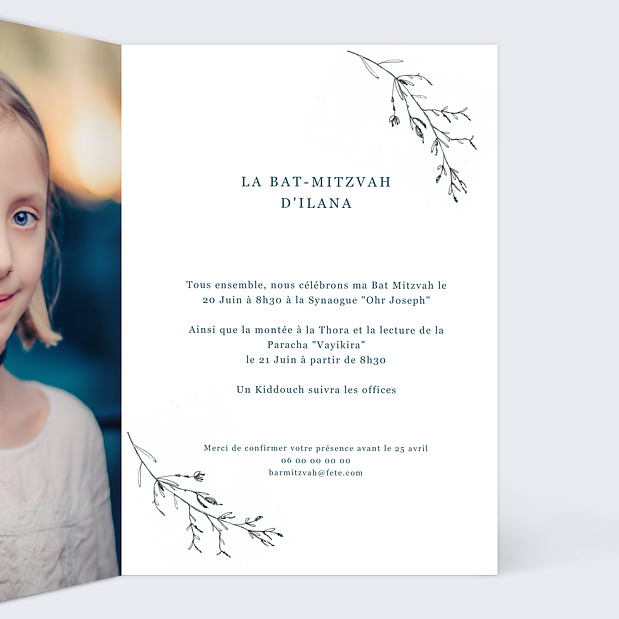 Invitation Bat Mitzvah Idylle Intérieur Droit