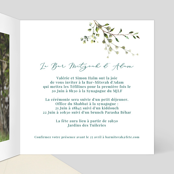 Faire-part bar mitzvah Herbarium Intérieur Droit