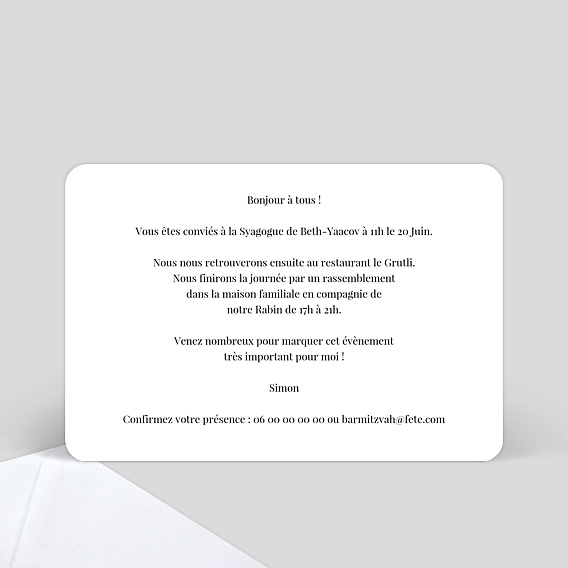Faire-part bar mitzvah Tirets Verso