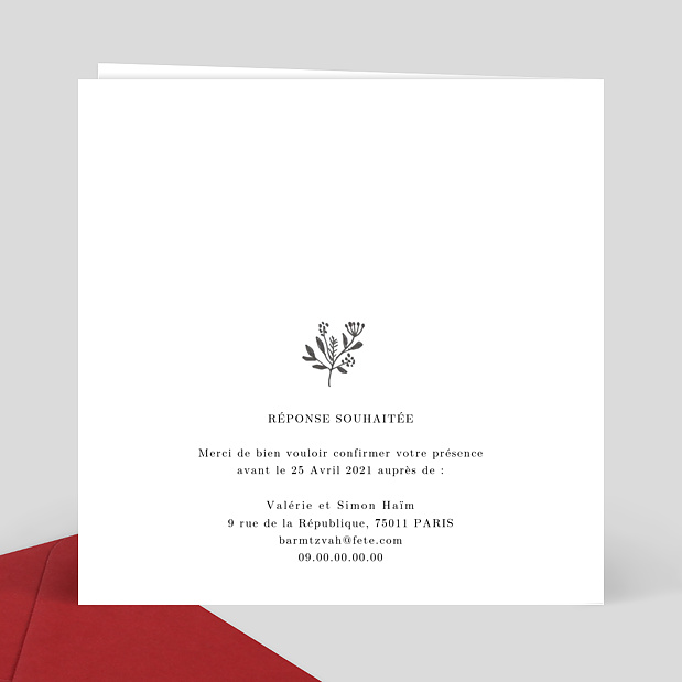 Invitation Bar Mitzvah Découpe Couronnée Verso