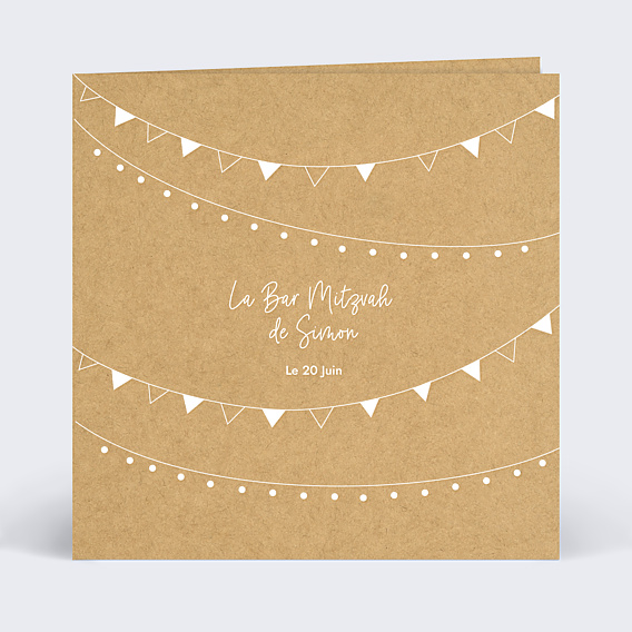 Faire-part bar mitzvah Fanions Bucoliques Kraft