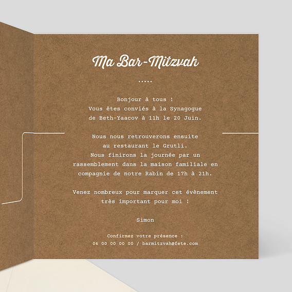 Faire-part bar mitzvah Timeline Kraft Intérieur Droit