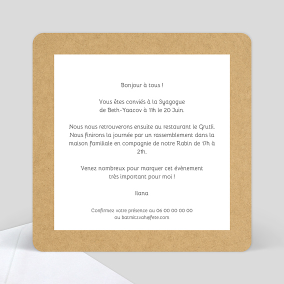 Faire-part bar mitzvah Fanions Bucoliques Verso